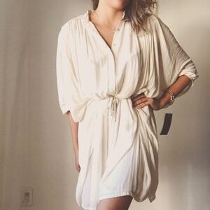 ZARA Basic Women's Cut Crochet Detail Cream Chiffon Oversized Tunic Dress Size S